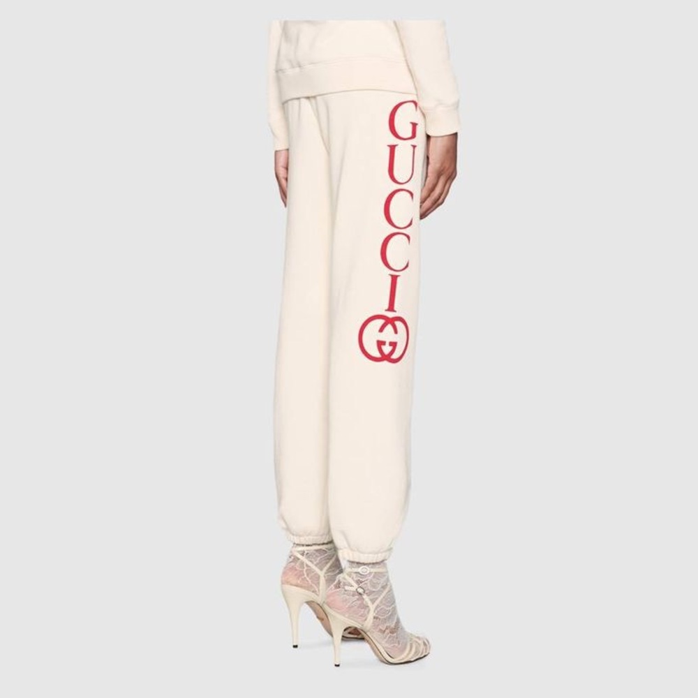 Gucci Women's Off-White Joggers with Bold Red Logo